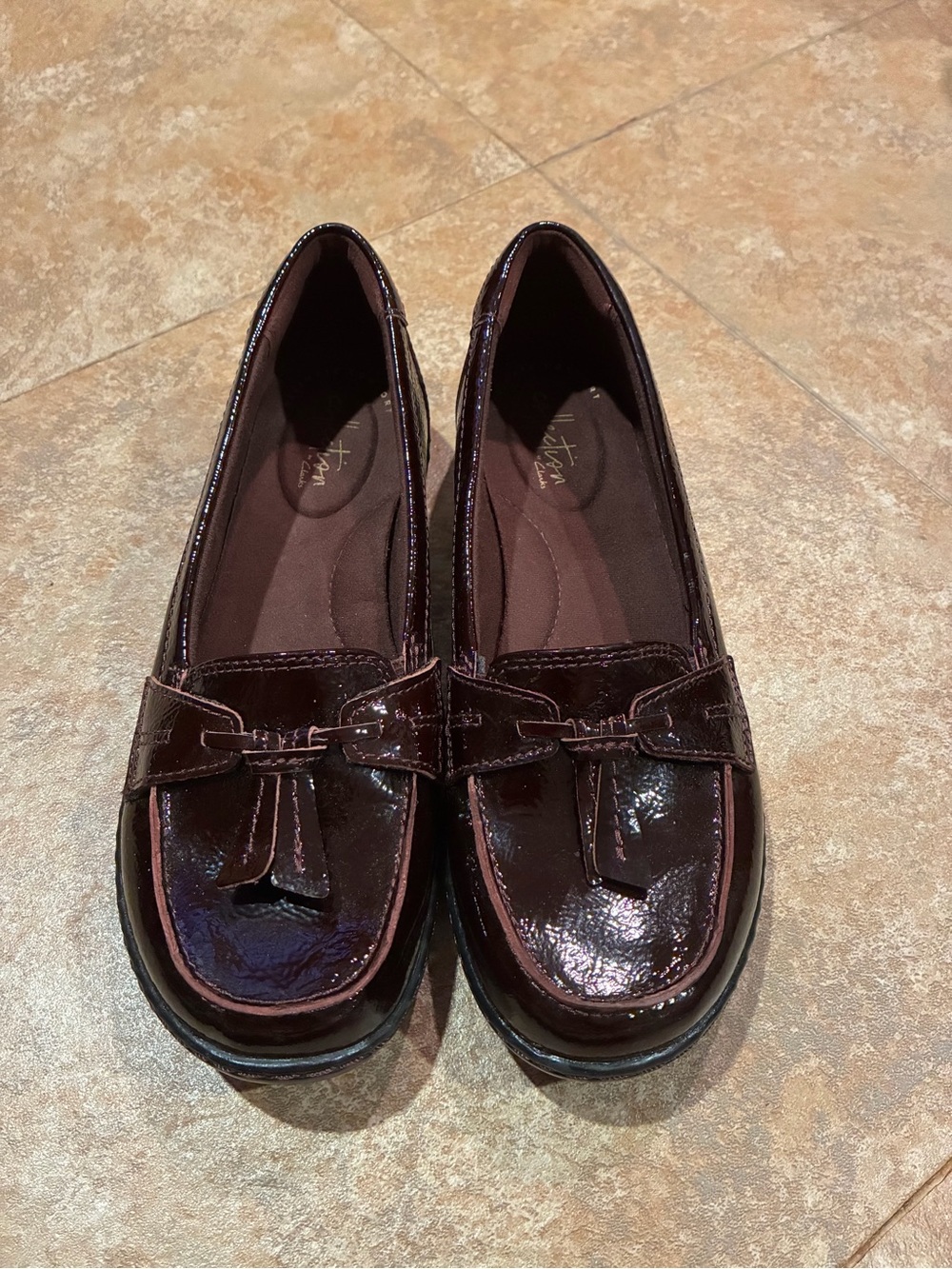 Clarks Women's Patent Tassel Loafers in Wine